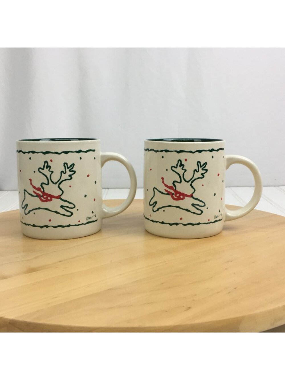 Vintage KIC Tis The Season Reindeer Coffee Mugs Set of 2